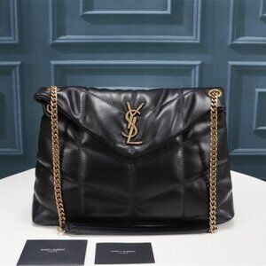 Yves Saint Laurent Black Quilted Leather Shoulder Bag with Gold Chain